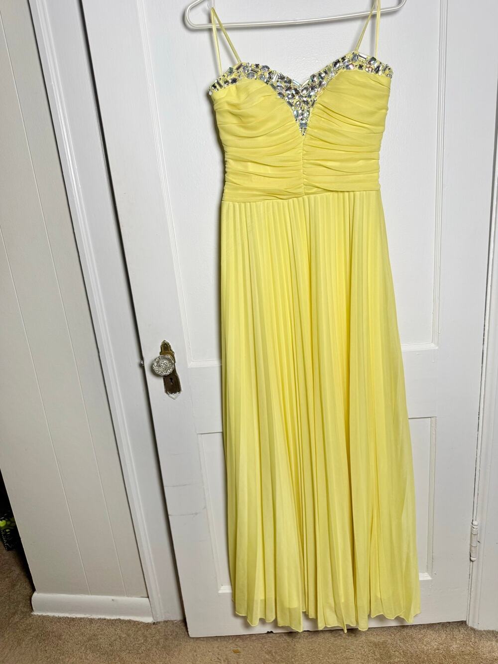 As U Wish Yellow Rhinestone Formal Maxi Dress Size 13 Y2K Prom Pageant Gown